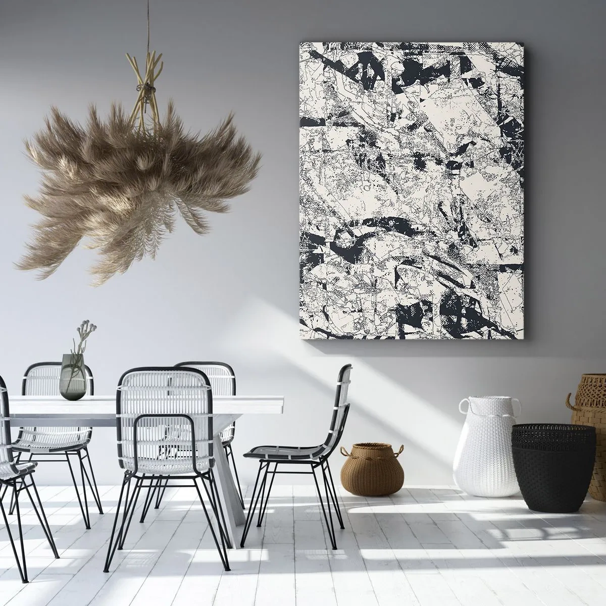 Bild auf Leinwand - Leinwandbild - Abstrakte Komposition in Schwarzweiß mit dynamischem Layout - 70x100cm - Durchdringung der Gegensätze - Moderne Wanddekoration für Wohnzimmer und Schlafzimmer ARTTOR