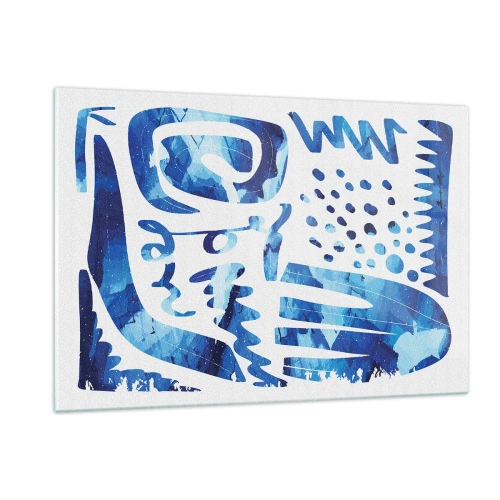 Glasbild - Bild auf glas - Dynamische blaue Abstraktion mit geometrischen Formen - 120x80cm - Zurück zu den Wurzeln - Moderne Wanddekoration für Wohnzimmer und Schlafzimmer ARTTOR