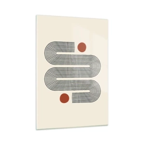 Glasbild - Bild auf glas - Minimalistisches Linienmuster mit roten Punkten - 50x70cm - Vom Anfang bis zum Ende - Moderne Wanddekoration für Wohnzimmer und Schlafzimmer ARTTOR