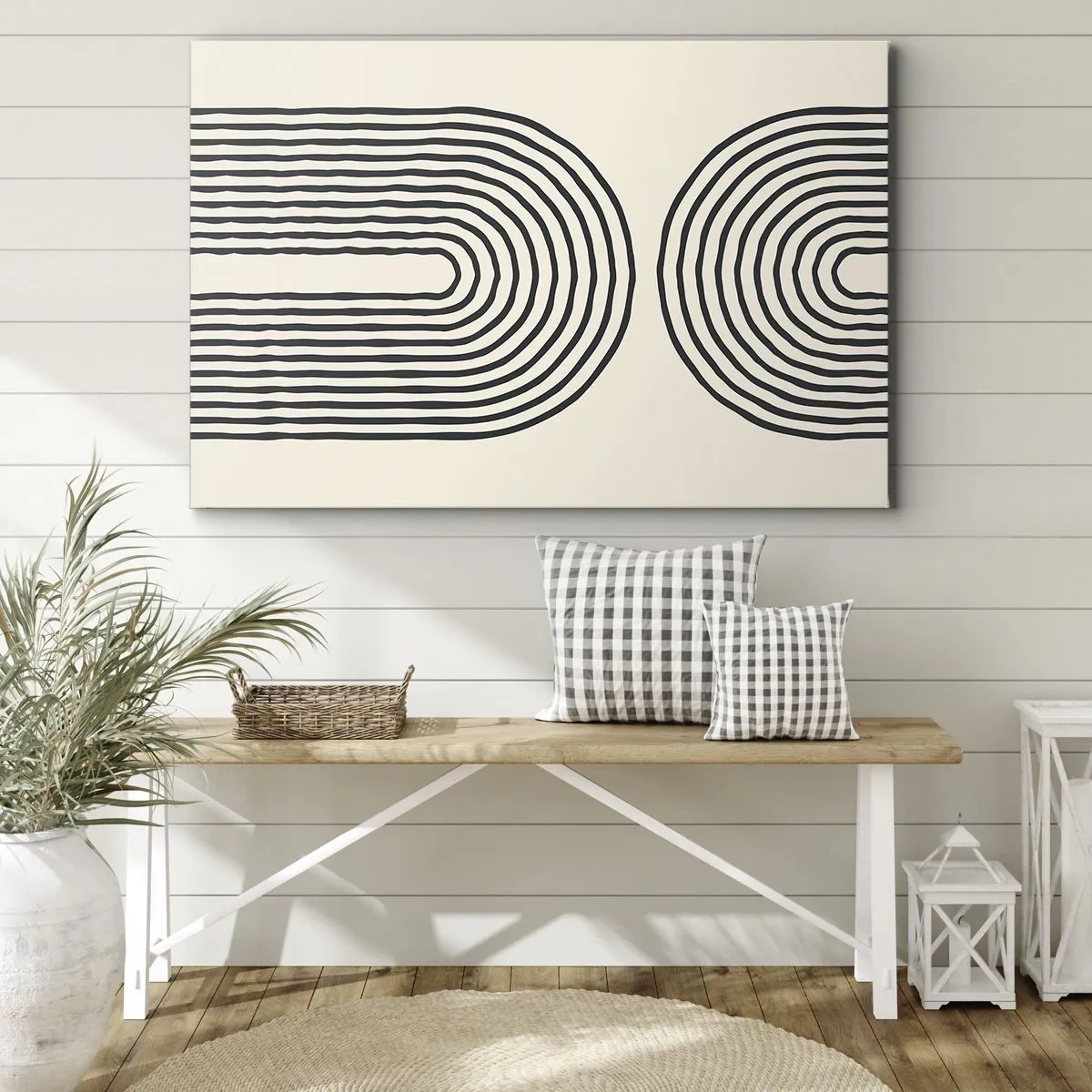 Bild auf Leinwand - Leinwandbild - Abstraktes geometrisches Muster mit symmetrischen Linien auf hellem Hintergrund - 70x50cm - In einem Moment ... - Moderne Wanddekoration für Wohnzimmer und Schlafzimmer ARTTOR