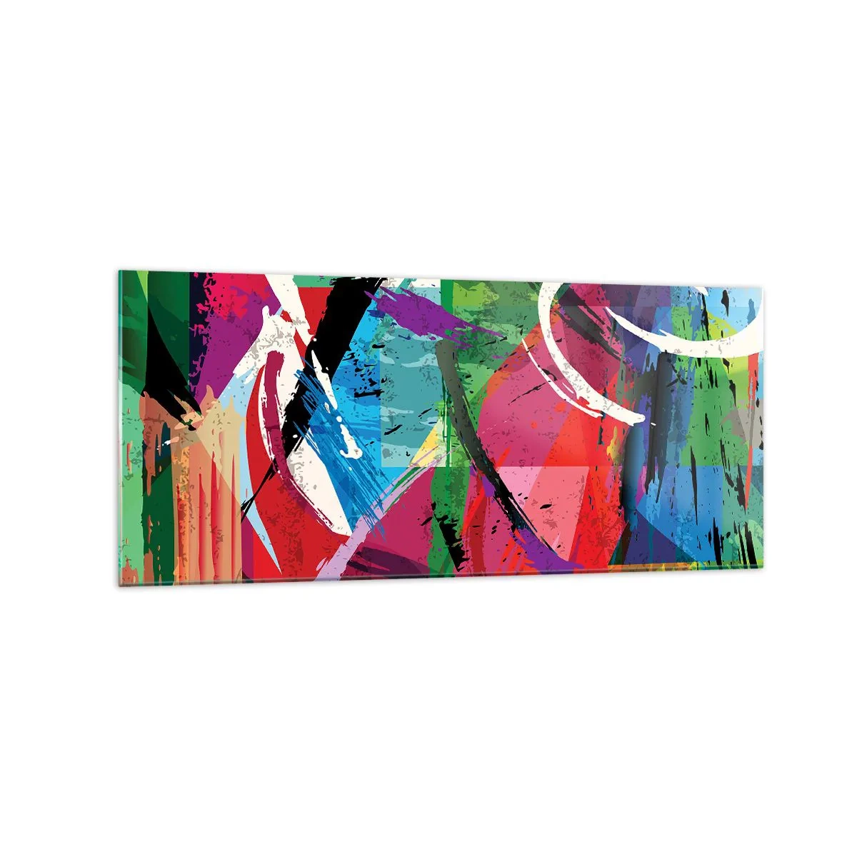 Glasbild - Bild auf glas - Farbenfrohe Abstraktion mit dynamischen Pinselstrichen - 120x50cm - Schnell, spritzig und springt - Moderne Wanddekoration für Wohnzimmer und Schlafzimmer ARTTOR