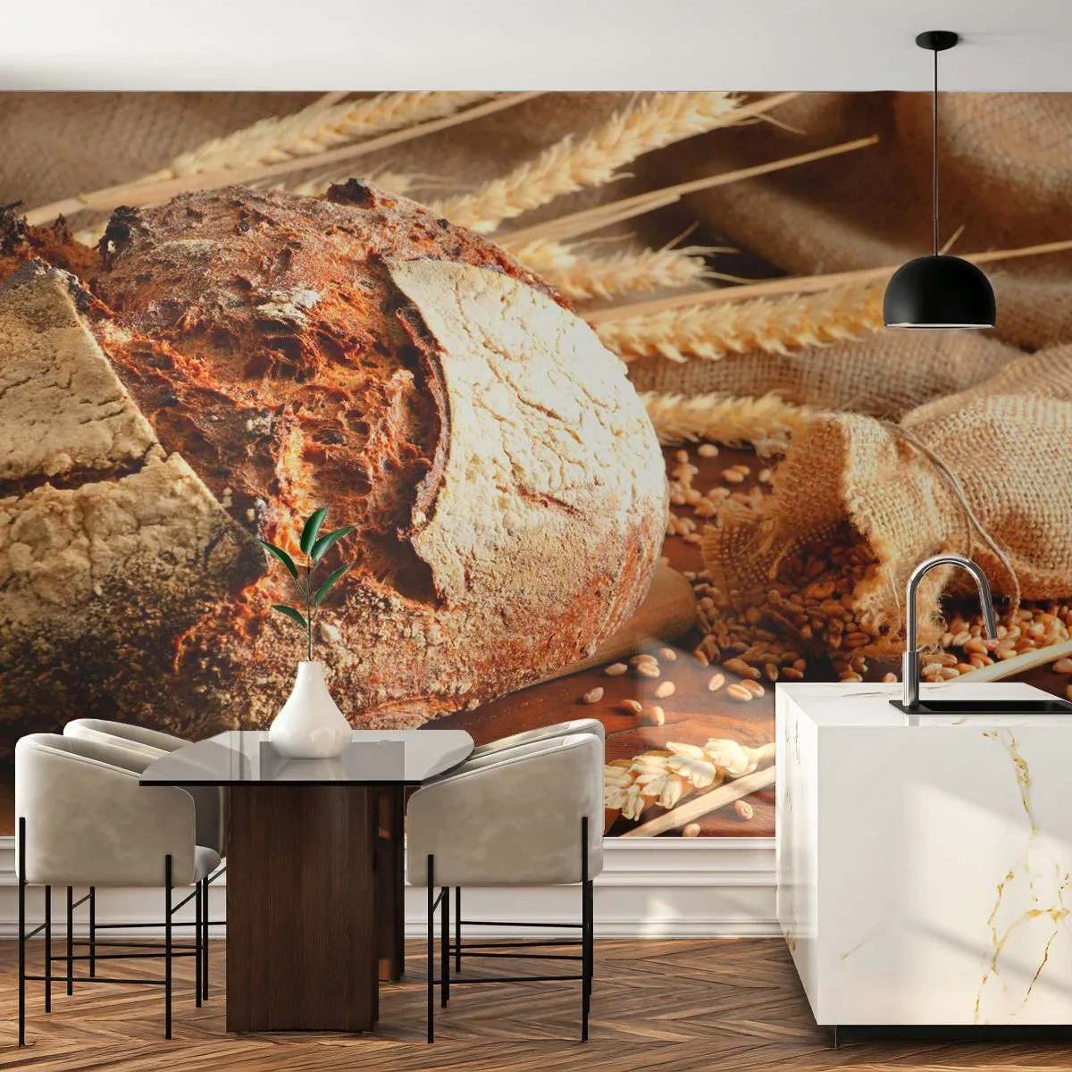 Maßgeschneiderte Fototapete Premium Sand - Appetitanregend, duftend, knackig - Brot, Weizenkorn, Gastronomie