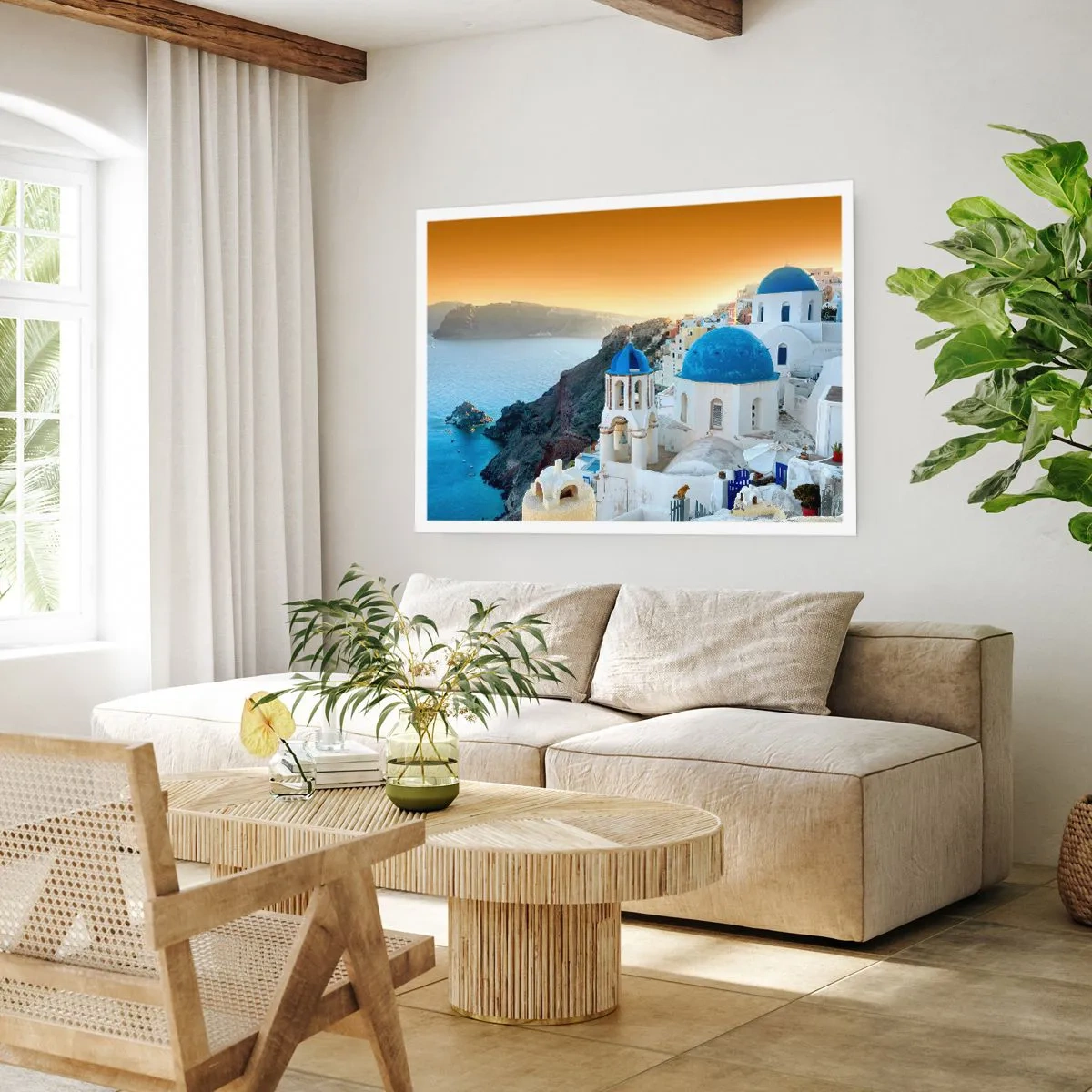 Poster - Santorini - an die Felsen gekuschelt - 50x40 cm