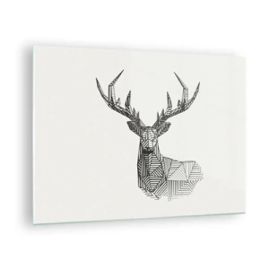 Glasbild - Bild auf glas - Kubistisches Reh aus geometrischen Formen auf weißem Hintergrund - 70x50cm - Ein Hirsch im kubistischen Stil - Moderne Wanddekoration für Wohnzimmer und Schlafzimmer ARTTOR