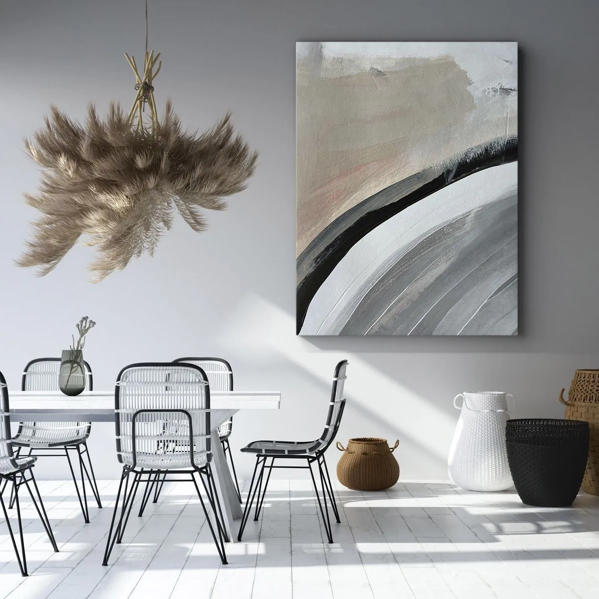 Bild auf Leinwand - Leinwandbild - Abstrakter Bogen in Schwarz-, Grau- und Beigetönen - 70x100cm - Komposition: Bogen aus Schwarz und Grau - Moderne Wanddekoration für Wohnzimmer und Schlafzimmer ARTTOR