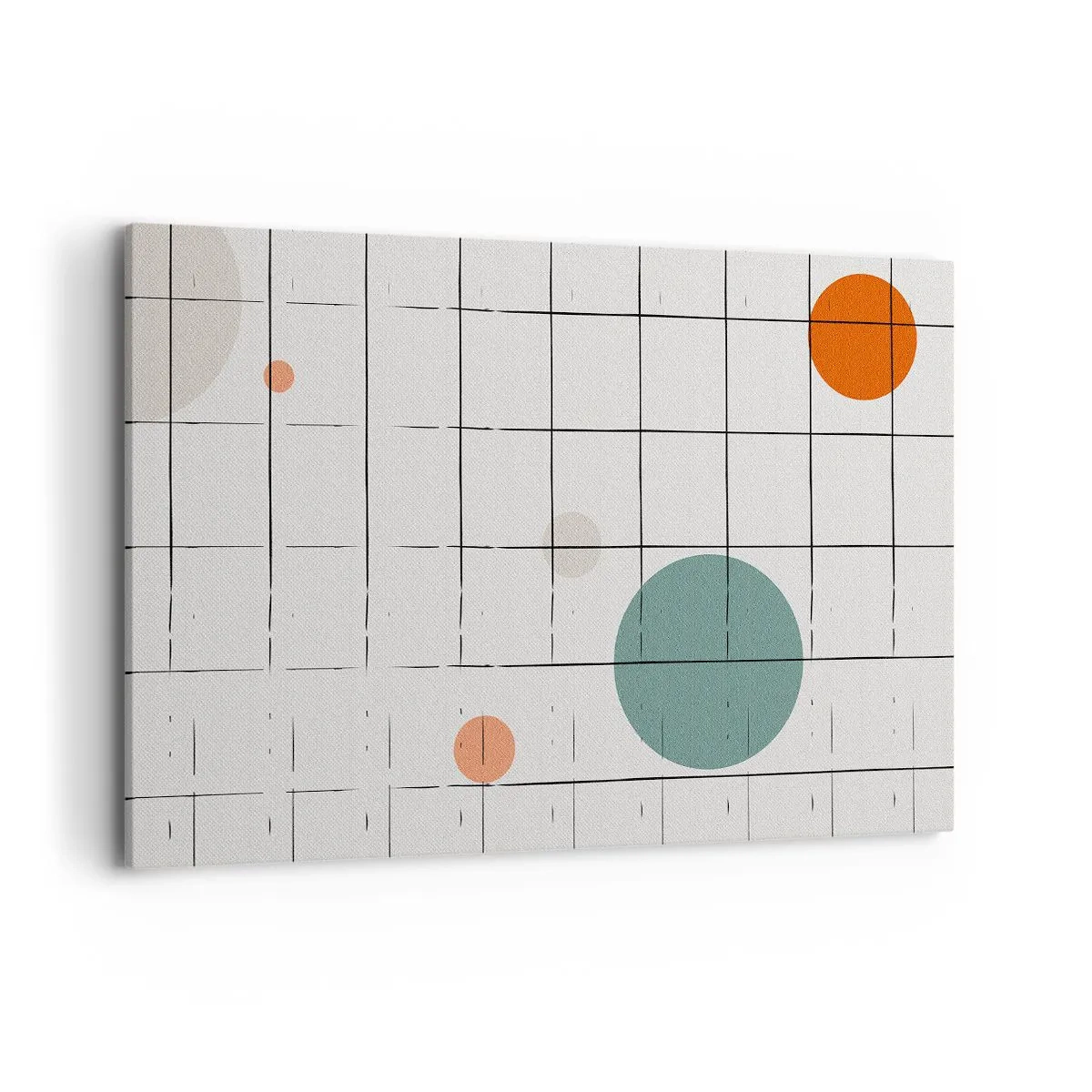 Bild auf Leinwand - Leinwandbild - Abstrakte farbige Kreise auf einem geometrischen Gitterhintergrund - 120x80cm - Gefangen. Wir oder sie? - Moderne Wanddekoration für Wohnzimmer und Schlafzimmer ARTTOR