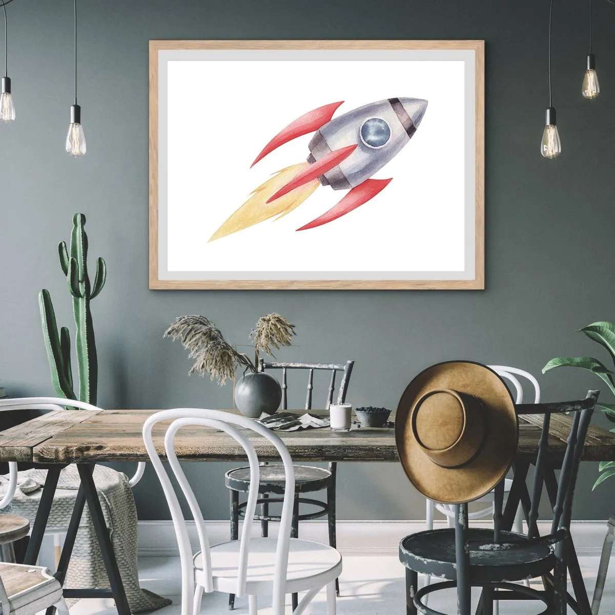 Poster in einem Rahmen aus heller Eiche - Höher, schneller, weiter - 70x50 cm