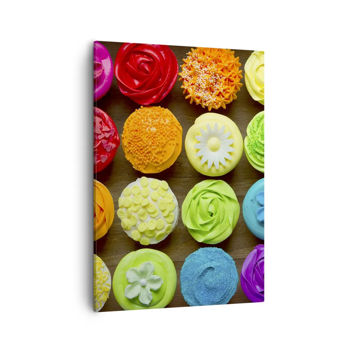 Bild auf Leinwand - Leinwandbild - Bunte Cupcakes mit pastellfarbenen Verzierungen - 50x70cm - Alles andere - alles lecker - Moderne Wanddekoration für Wohnzimmer und Schlafzimmer ARTTOR