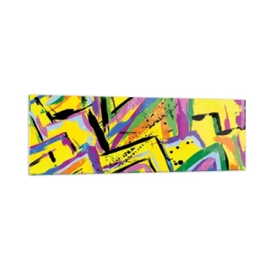 Glasbild - Bild auf glas - Lebendige Abstraktion in leuchtenden Farben und dynamischen Formen - 160x50cm - Bis sie vor Freude schreit - Moderne Wanddekoration für Wohnzimmer und Schlafzimmer ARTTOR