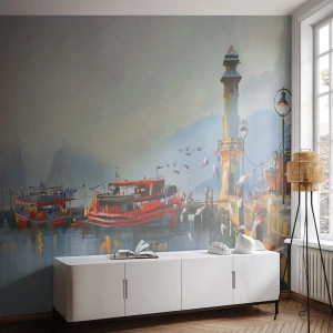 Selbstklebende Fototapete Deluxe Sticker - Am Ende der Welt - Landschaft, Hafen, Leuchtturm - 200x140 cm