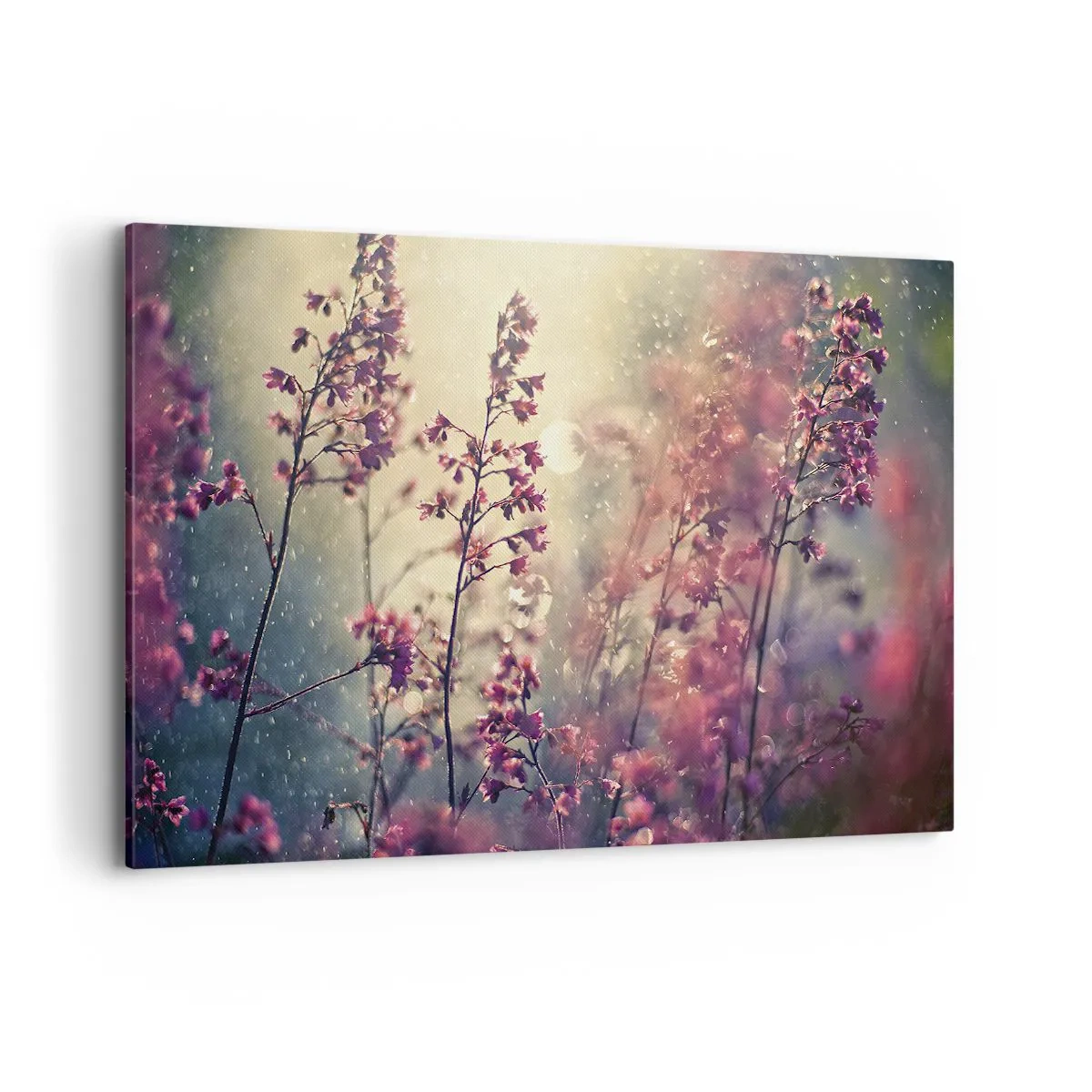 Bild auf Leinwand - Leinwandbild - Blumen im Sonnenlicht vor dem Hintergrund der Natur - 120x80cm - Geheimnisvoller Garten - Moderne Wanddekoration für Wohnzimmer und Schlafzimmer ARTTOR