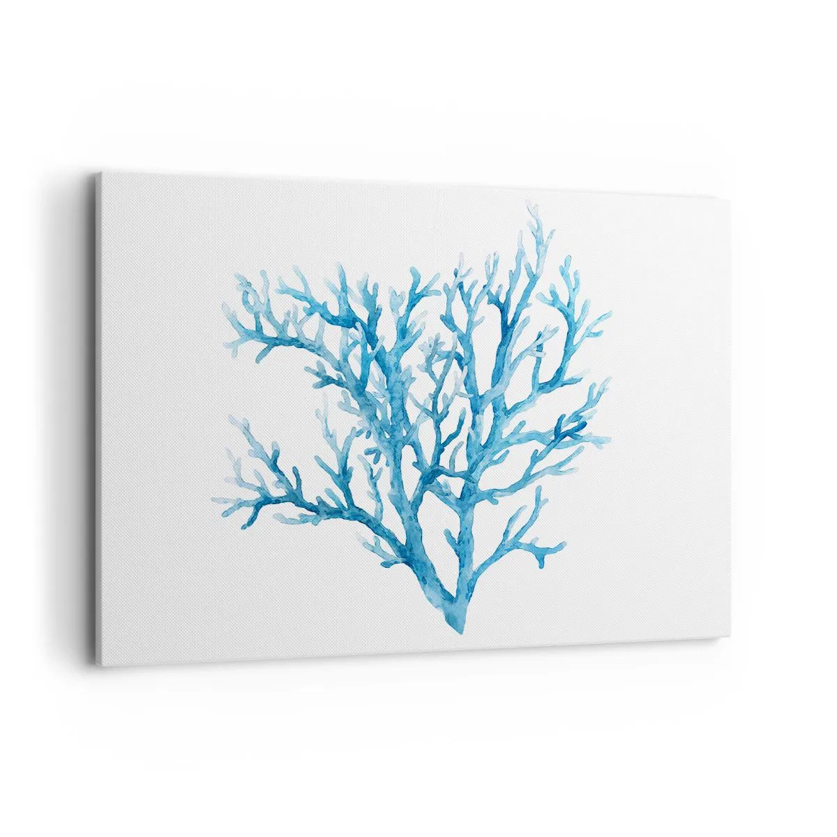 Bild auf Leinwand - Leinwandbild - Blaue Koralle auf weißem Hintergrund mit minimalistischem Flair - 100x70cm - Nautisches Filigran - Moderne Wanddekoration für Wohnzimmer und Schlafzimmer ARTTOR