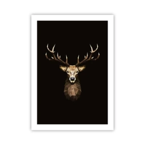 Poster - Geometrisches Bild eines Hirsches auf schwarzem Hintergrund - 50x70cm - Kubistischer Hirsch - Moderne Wanddekoration für Wohnzimmer und Schlafzimmer ARTTOR