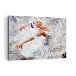 Bild auf Leinwand - Leinwandbild - Eine Ballerina in einem weißen Kleid tanzt - 120x80cm - Zart und leicht wie Tüll - Moderne Wanddekoration für Wohnzimmer und Schlafzimmer ARTTOR