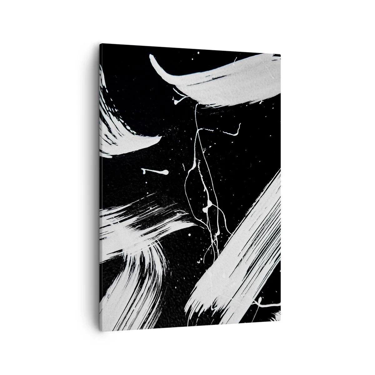 Bild auf Leinwand - Leinwandbild - Abstrakte weiße Striche auf schwarzem Hintergrund - 50x70cm - Dunkelheit durchbrechen - Moderne Wanddekoration für Wohnzimmer und Schlafzimmer ARTTOR