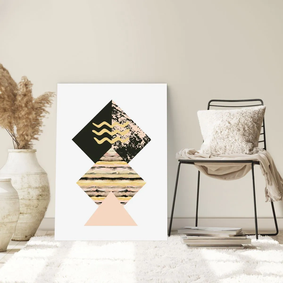 Poster - Abstrakte geometrische Komposition in zarten Farben - 50x70cm - Es ist nicht so einfach - Moderne Wanddekoration für Wohnzimmer und Schlafzimmer ARTTOR