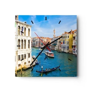 Wanduhr - Glasuhr - Ein venezianischer Kanal mit einer Gondel und farbenfrohen Gebäuden - 30x30cm - Der einzigartige Verkehr der Welt - Moderne Wanddekoration für Wohnzimmer und Schlafzimmer ARTTOR