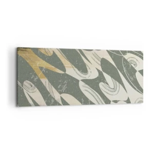 Bild auf Leinwand - Leinwandbild - Dynamische Formen in Grün- und Goldtönen - 120x50cm - Rhythmische Abstraktion - Moderne Wanddekoration für Wohnzimmer und Schlafzimmer ARTTOR