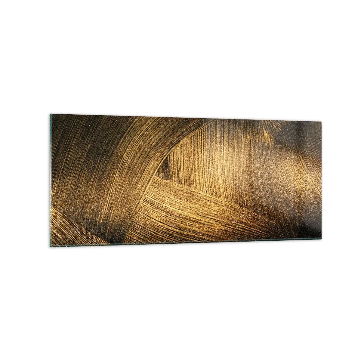 Glasbild - Bild auf glas - Goldene abstrakte Pinselstriche - 120x50cm - In einem goldenen Labyrinth - Moderne Wanddekoration für Wohnzimmer und Schlafzimmer ARTTOR