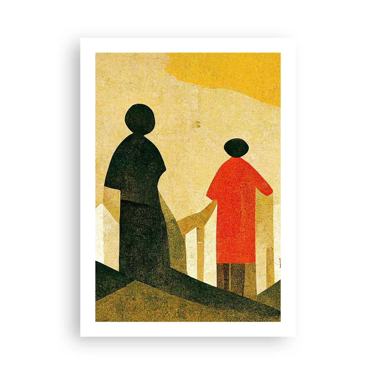 Poster - Geometrische Silhouetten von Figuren vor dem Hintergrund einer abstrakten Landschaft - 50x70cm - Es ist noch ein langer Weg - Moderne Wanddekoration für Wohnzimmer und Schlafzimmer ARTTOR