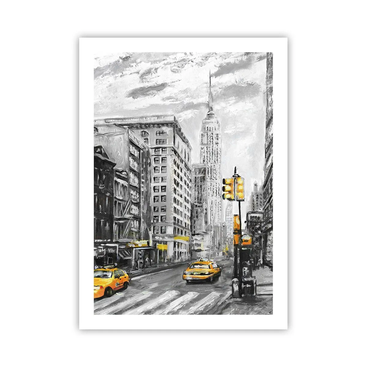 Poster - Eine New Yorker Straße mit gelben Taxis im Hintergrund - 50x70cm - Eine New Yorker Geschichte - Moderne Wanddekoration für Wohnzimmer und Schlafzimmer ARTTOR