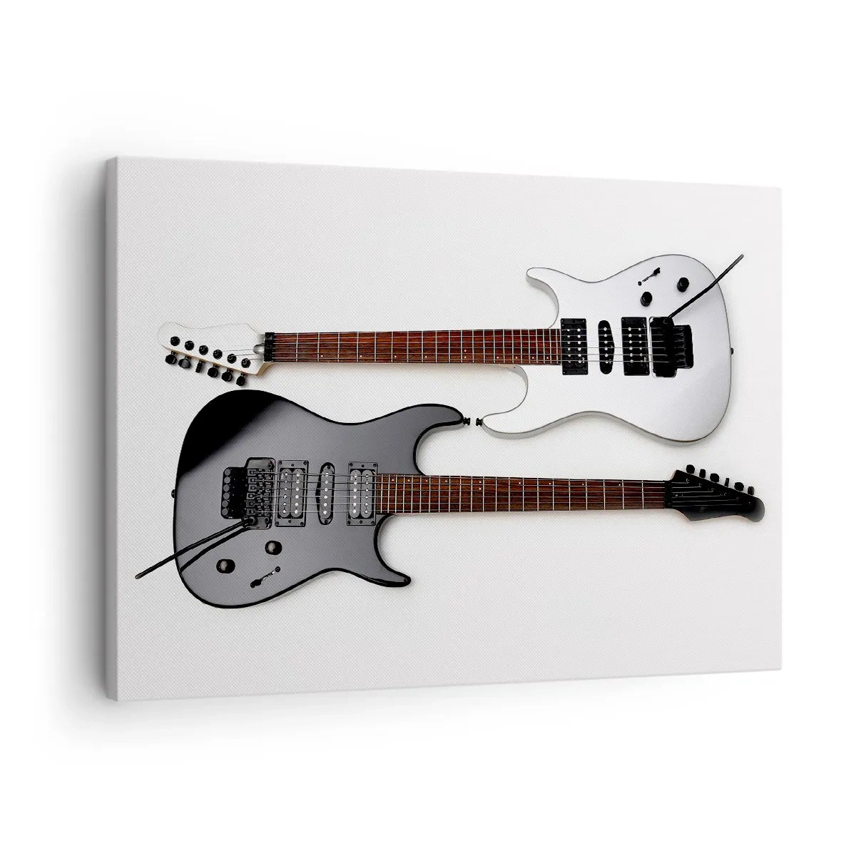 Bild auf Leinwand - Leinwandbild - Zwei E-Gitarren in Schwarz und Weiß auf hellem Hintergrund. - 70x50cm - Harmonie der Formen - Moderne Wanddekoration für Wohnzimmer und Schlafzimmer ARTTOR