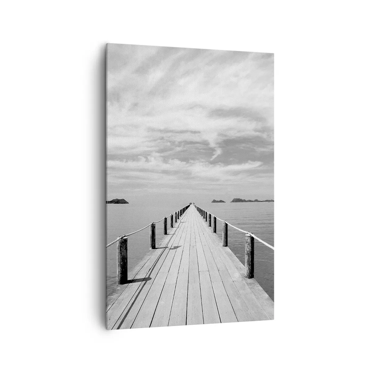 Bild auf Leinwand - Leinwandbild - Ein Holzsteg, der über ein ruhiges Meer in die Ferne führt - 80x120cm - Oder vielleicht eine Reise ... - Moderne Wanddekoration für Wohnzimmer und Schlafzimmer ARTTOR
