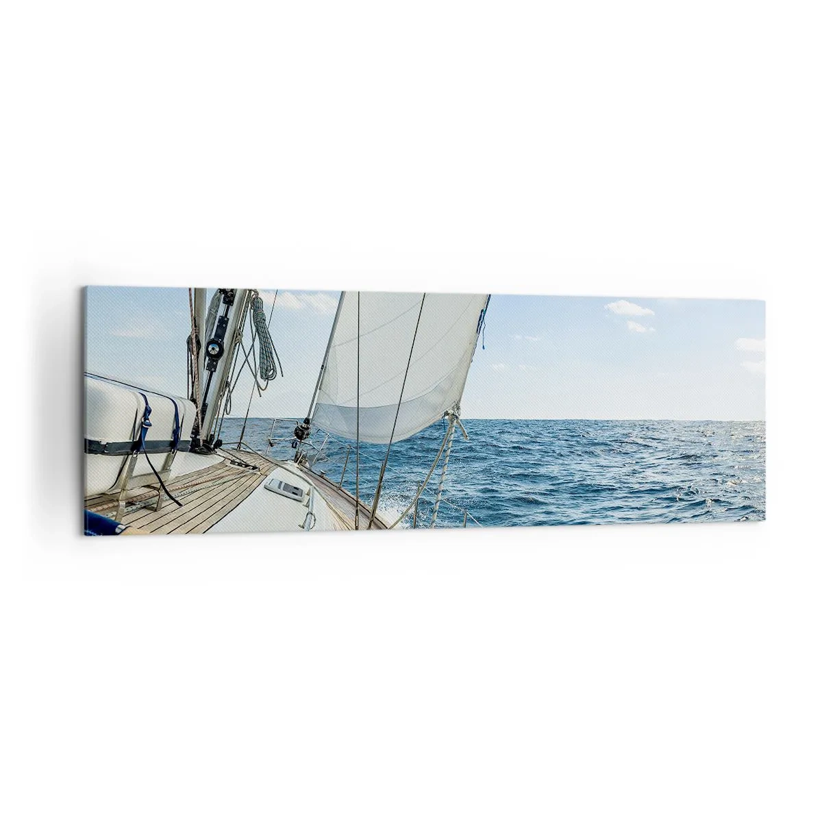 Bild auf Leinwand - Leinwandbild - Ein Segelboot auf ruhiger See unter blauem Himmel - 160x50cm - Ahoi, Abenteuer - Moderne Wanddekoration für Wohnzimmer und Schlafzimmer ARTTOR