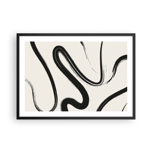 Poster in einem schwarzem Rahmen - Schwarz-weiße geschwungene Linien auf hellem Hintergrund - 70x50cm - Schwarz-Weiß-Laune - Moderne Wanddekoration für Wohnzimmer und Schlafzimmer ARTTOR