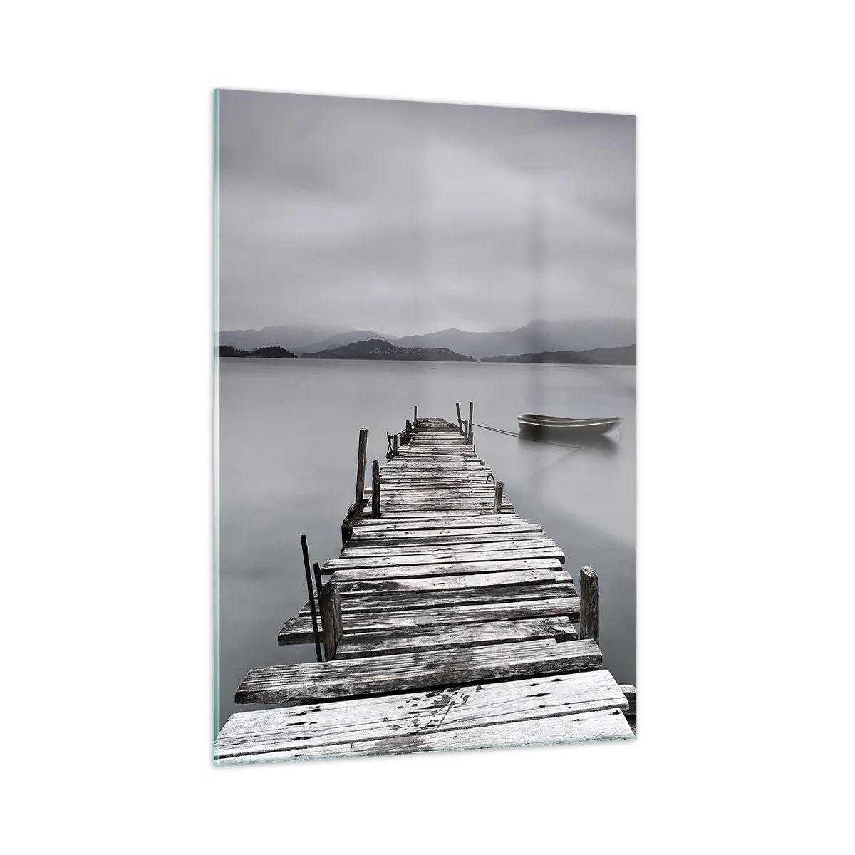 Glasbild - Bild auf glas - Ein Holzsteg auf einem See an einem nebligen Tag - 50x70cm - Du kannst morgen gehen - Moderne Wanddekoration für Wohnzimmer und Schlafzimmer ARTTOR
