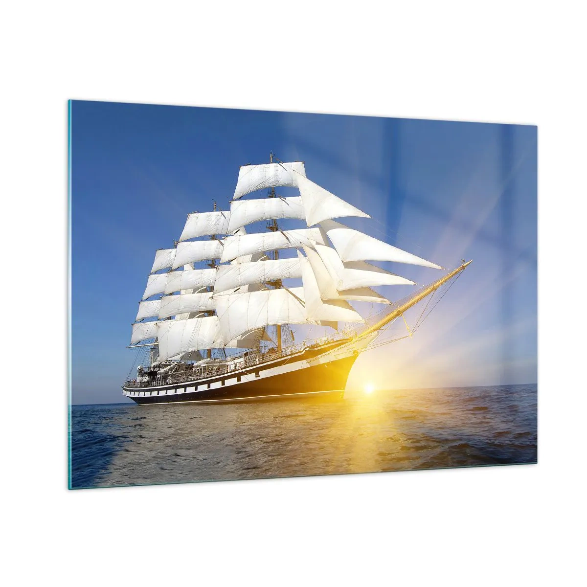 Glasbild - Bild auf glas - Ein von den Sonnenstrahlen beleuchtetes Segelschiff auf offener See - 100x70cm - Ihre Zeit wird nie vergehen - Moderne Wanddekoration für Wohnzimmer und Schlafzimmer ARTTOR