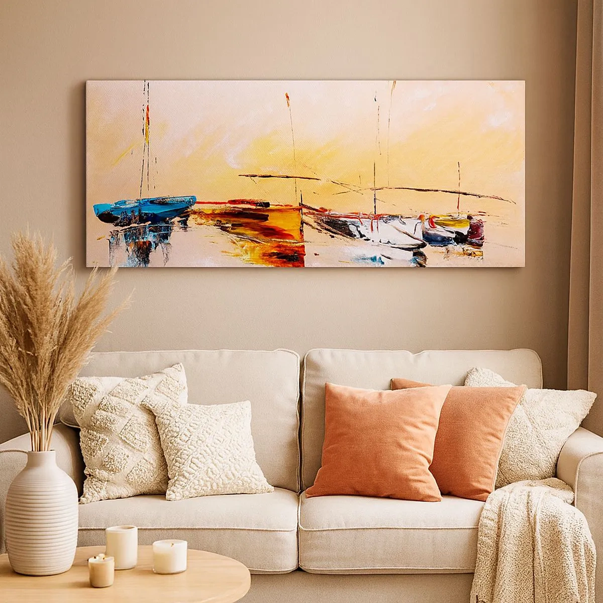Bild auf Leinwand - Leinwandbild - Abend im Yachthafen - 100x40 cm