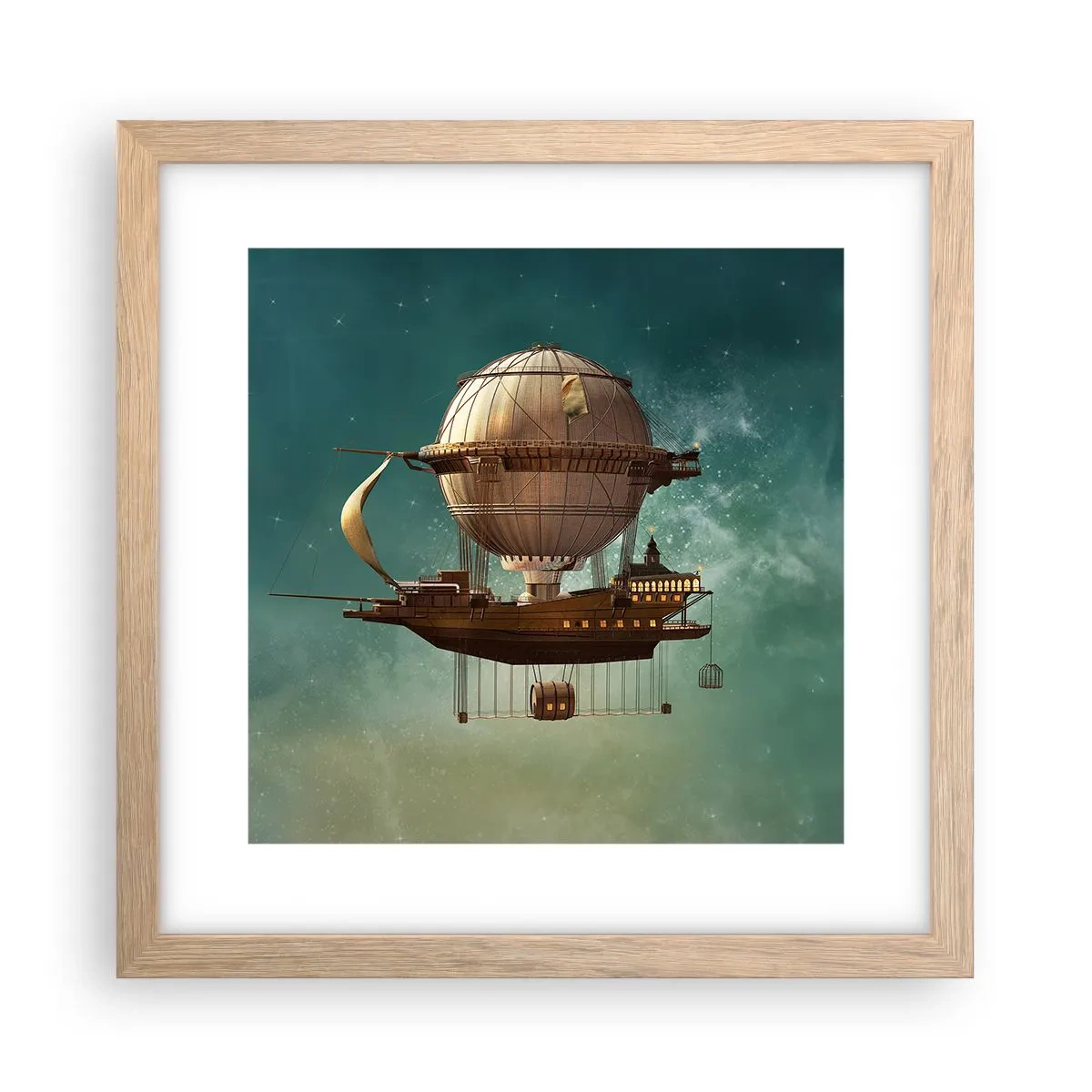 Poster in einem Rahmen aus heller Eiche - Jules Verne sagt Hallo - 30x30 cm