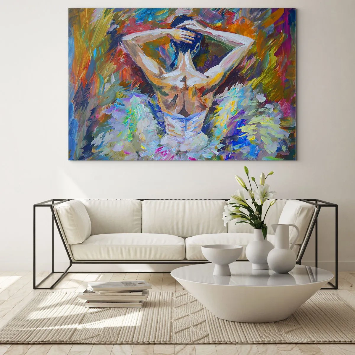Glasbild - Bild auf glas - Eine Ballerina im ausdrucksstarken, farbenfrohen, malerischen Stil - 70x50cm - Es kann alles sein - Moderne Wanddekoration für Wohnzimmer und Schlafzimmer ARTTOR