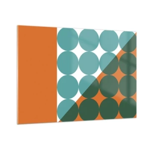 Glasbild - Bild auf glas - Abstrakte geometrische Komposition mit Kreisen und einem Dreieck - 100x70cm - Nach oben und schräg - Moderne Wanddekoration für Wohnzimmer und Schlafzimmer ARTTOR