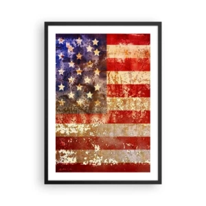 Poster in einem schwarzem Rahmen - Vintage USA-Flagge mit gealtertem Effekt - 50x70cm - Ruhm verblasst nicht - Moderne Wanddekoration für Wohnzimmer und Schlafzimmer ARTTOR
