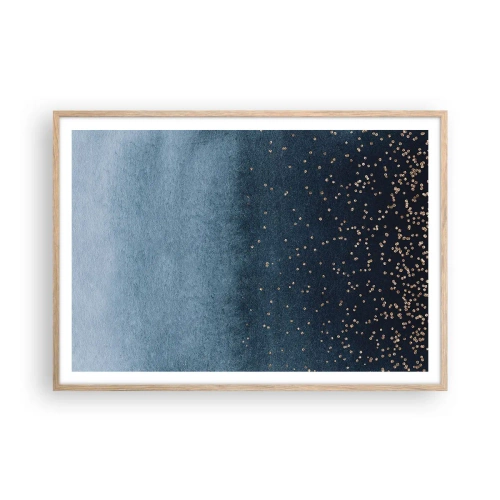 Poster in einem Rahmen aus heller Eiche - Komposition - blaue Phasen - 100x70 cm