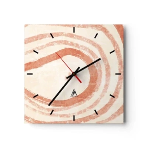 Wanduhr - Glasuhr - Ein abstraktes Motiv aus konzentrischen Linien in Terrakotta-Tönen. - 30x30cm - Korallenkreise – Komposition - Moderne Wanddekoration für Wohnzimmer und Schlafzimmer ARTTOR