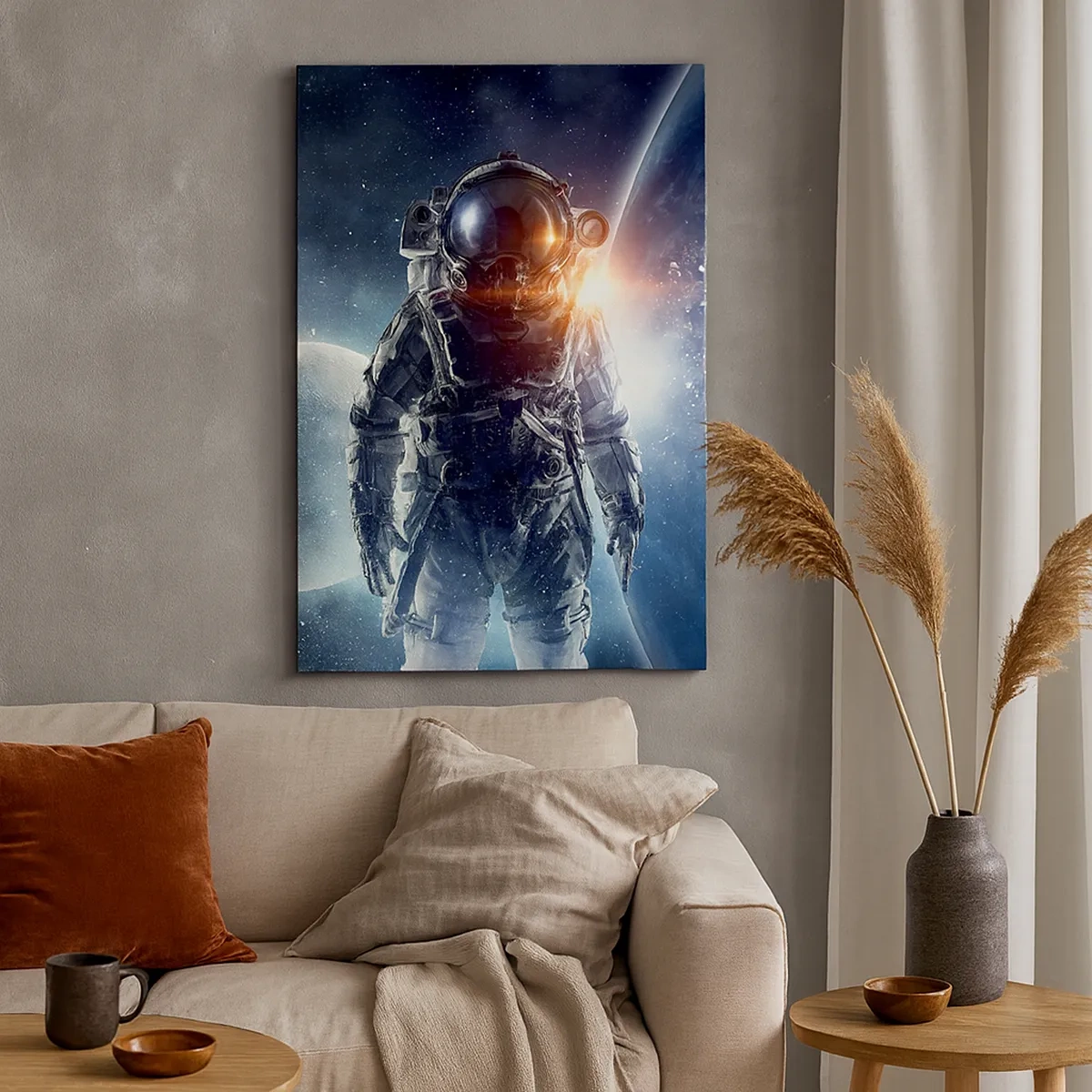 Bild auf Leinwand - Leinwandbild - Astronaut vor dem Hintergrund des Weltraums und des Planeten Erde - 50x70cm - Weltraumabenteuer - Moderne Wanddekoration für Wohnzimmer und Schlafzimmer ARTTOR