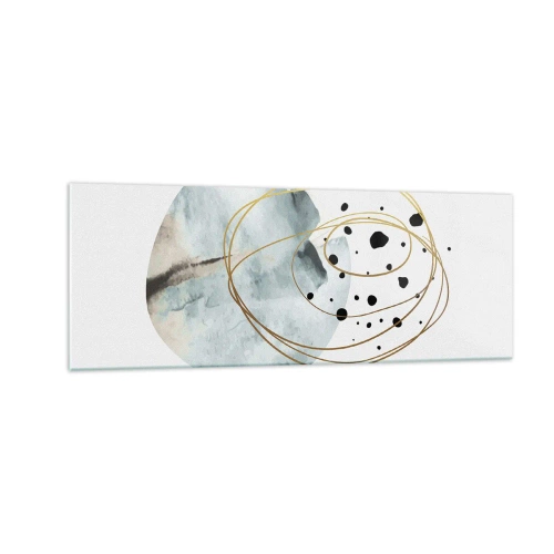 Glasbild - Bild auf glas - Minimalistische Abstraktion mit geometrischem Muster und goldenen Linien - 140x50cm - Vom Weltraum umarmt - Moderne Wanddekoration für Wohnzimmer und Schlafzimmer ARTTOR