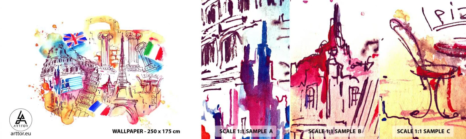 Fototapeten Muster Selbstklebend Deluxe Sticker - Europa Tour - Abstraktion, Reisen, Koffer - 100x30 cm