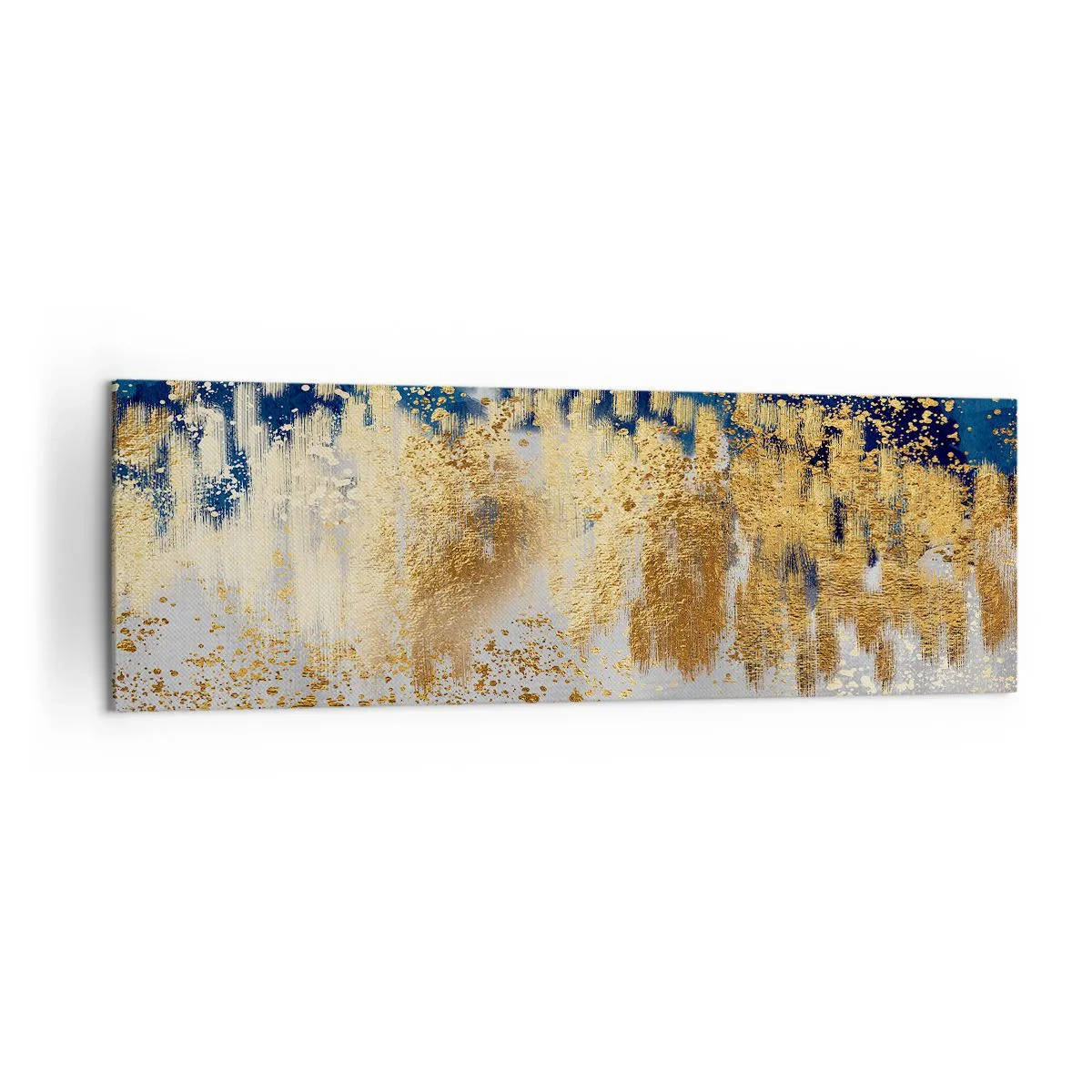 Bild auf Leinwand - Leinwandbild - Eine abstrakte Komposition in Gold- und Marineblautönen. - 160x50cm - Moderne Komposition mit Glanz - Moderne Wanddekoration für Wohnzimmer und Schlafzimmer ARTTOR