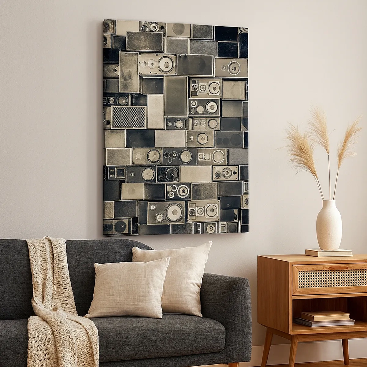 Bild auf Leinwand - Leinwandbild - Lautsprecherkollektion im Retro-Stil - 50x70cm - Und es ist alles in Ordnung - Moderne Wanddekoration für Wohnzimmer und Schlafzimmer ARTTOR