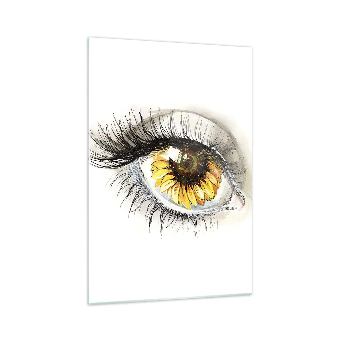 Glasbild - Bild auf glas - Künstlerisches Auge mit sonnenblumenförmiger Iris - 70x100cm - Ein Look so heiß wie der Sommer - Moderne Wanddekoration für Wohnzimmer und Schlafzimmer ARTTOR