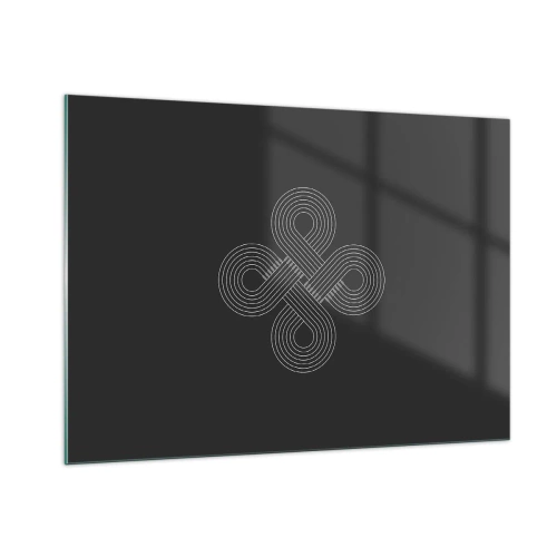 Glasbild - Bild auf glas - Minimalistisches weißes keltisches Symbol auf schwarzem Hintergrund - 100x70cm - Im keltischen Geist - Moderne Wanddekoration für Wohnzimmer und Schlafzimmer ARTTOR