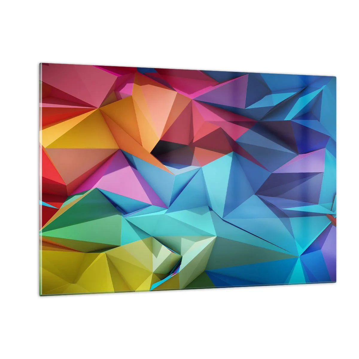 Glasbild - Bild auf glas - Geometrische Komposition in intensiven, mehrfarbigen Farbtönen - 120x80cm - Regenbogen-Origami - Moderne Wanddekoration für Wohnzimmer und Schlafzimmer ARTTOR