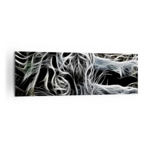 Bild auf Leinwand - Leinwandbild - Ein abstraktes Muster, das die Silhouette einer Katze auf schwarzem Hintergrund darstellt. - 160x50cm - Eine Studie über die Leichtigkeit der Katze - Moderne Wanddekoration für Wohnzimmer und Schlafzimmer ARTTOR