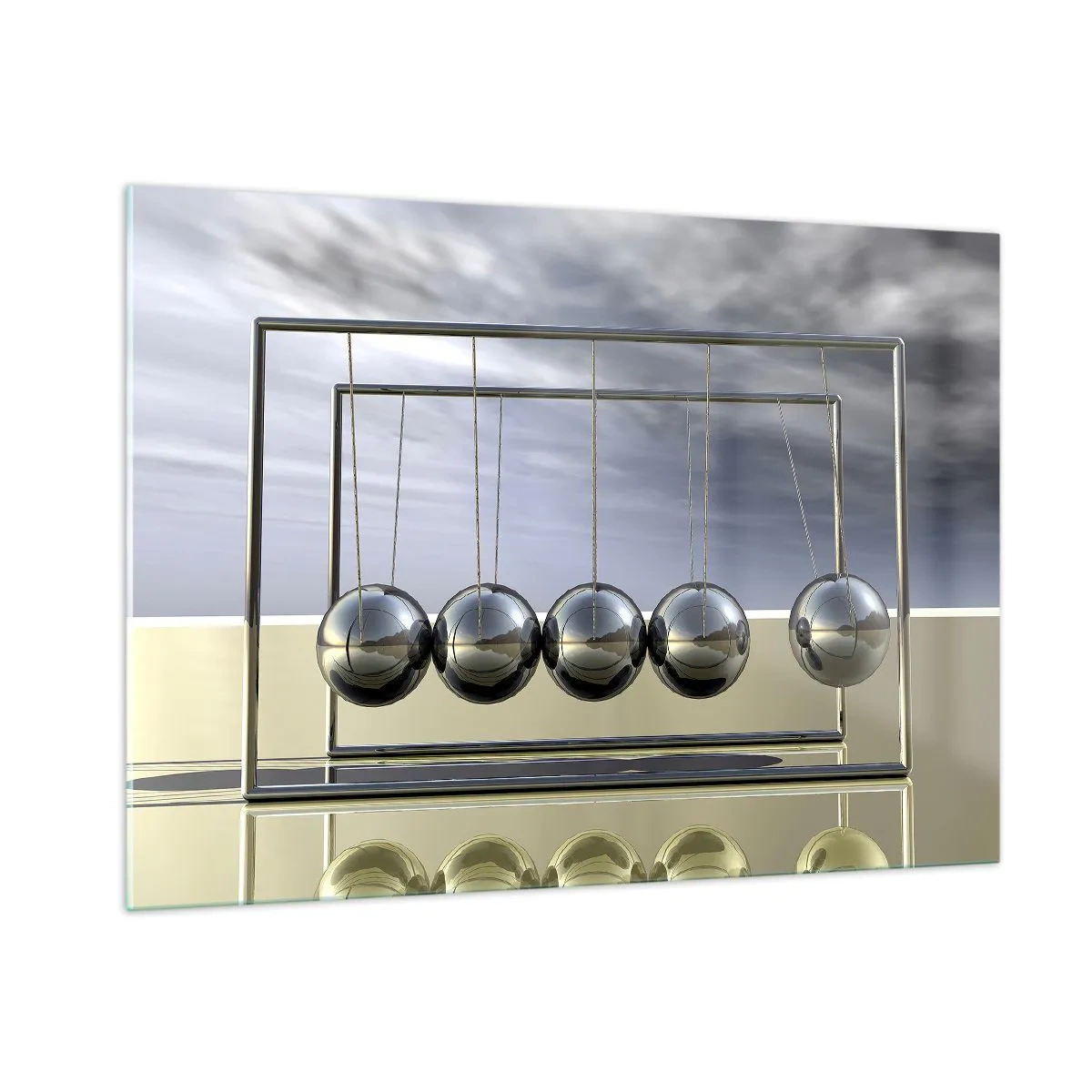 Glasbild - Bild auf glas - Newtons Kugeln im minimalistischen Ansatz - 100x70cm - Die Energie der Welt - Moderne Wanddekoration für Wohnzimmer und Schlafzimmer ARTTOR