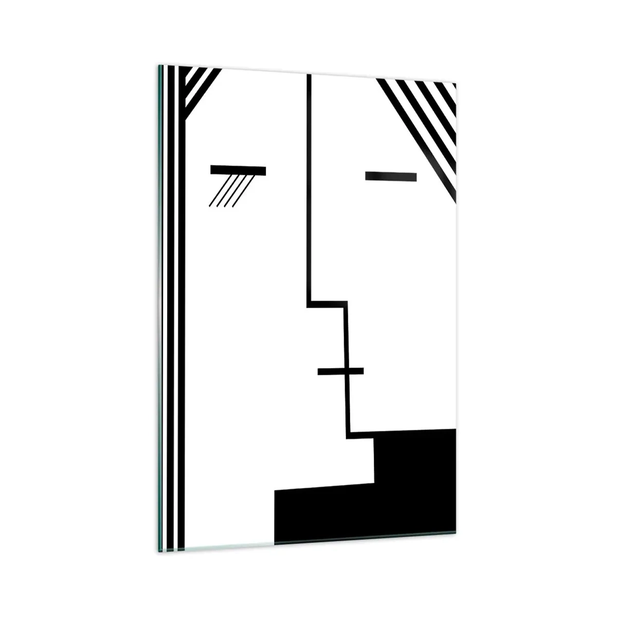 Glasbild - Bild auf glas - Geometrische Abstraktion eines Kusses in Schwarz und Weiß - 70x100cm - Einfach ein Kuss - Moderne Wanddekoration für Wohnzimmer und Schlafzimmer ARTTOR