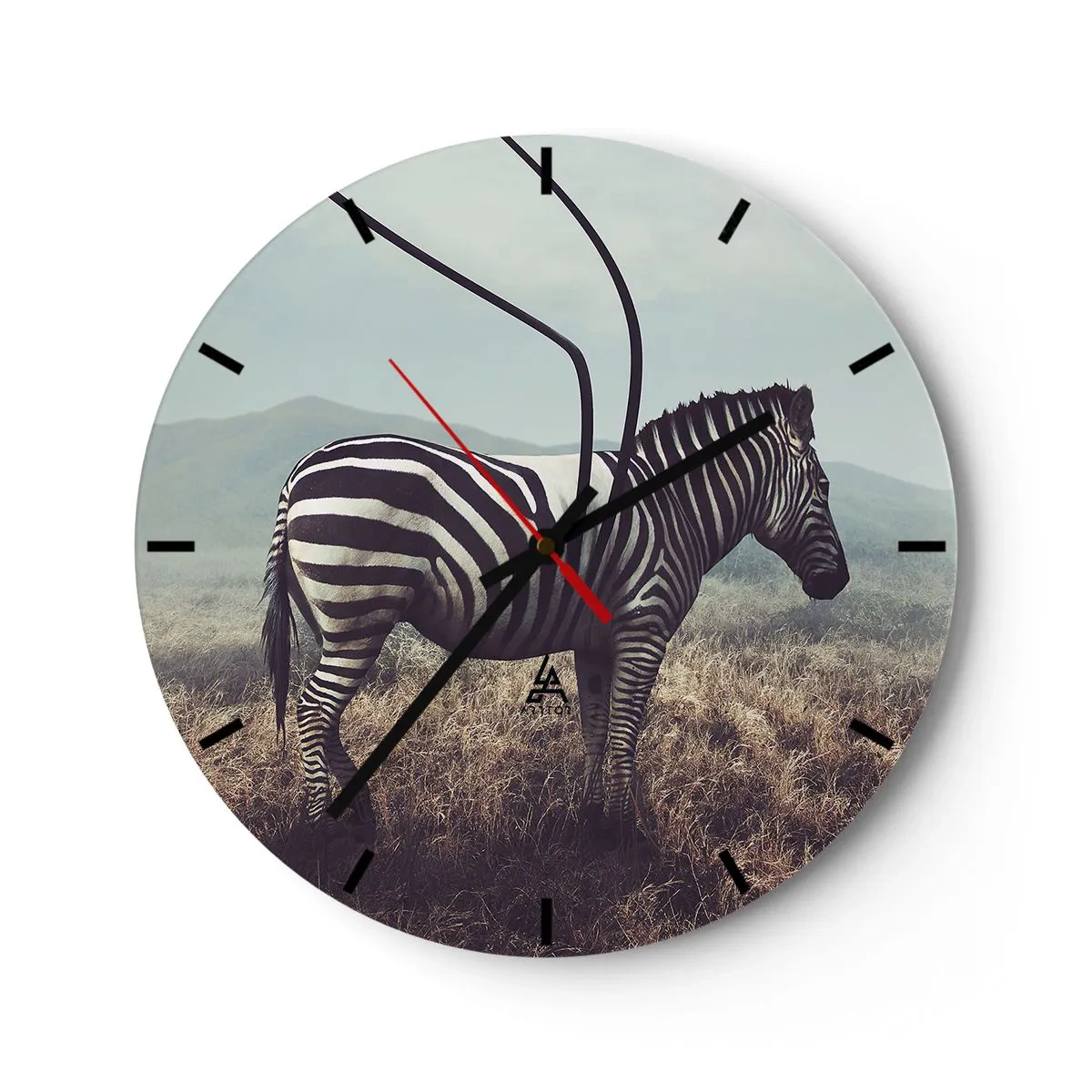 Wanduhr - Glasuhr - Ein Zebra in natürlicher Umgebung vor der Kulisse der Savanne - 30x30cm - Achtung! Fehler - Moderne Wanddekoration für Wohnzimmer, Küche und Schlafzimmer ARTTOR